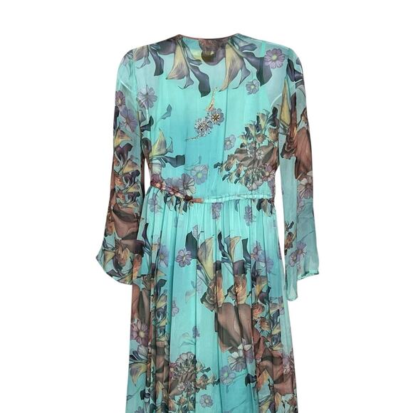 Leaves Of Grass Maxi Dress Sz 38 Medium 100% Silk Hand Embroidered Lined $495 - Picture 6 of 16